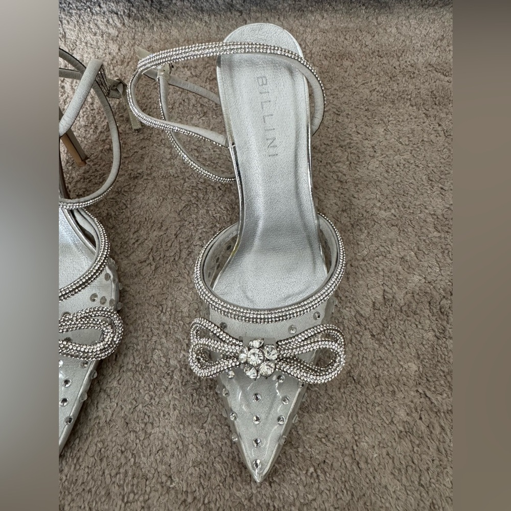 Bellini Silver Rhinestone Bow Pointed-Toe Heels - Picture 4 of 10